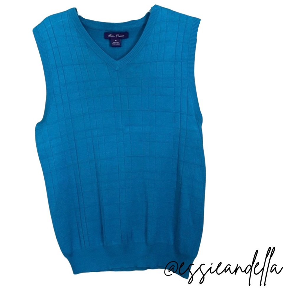 Alan Flusser Teal V-Neck Silk Sweater Vest